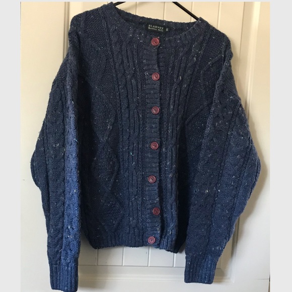 BLARNEY WOOLEN MILLS Chunky Cable Hand Knit Wool Sweater Button Down Cardigan S - Picture 2 of 10